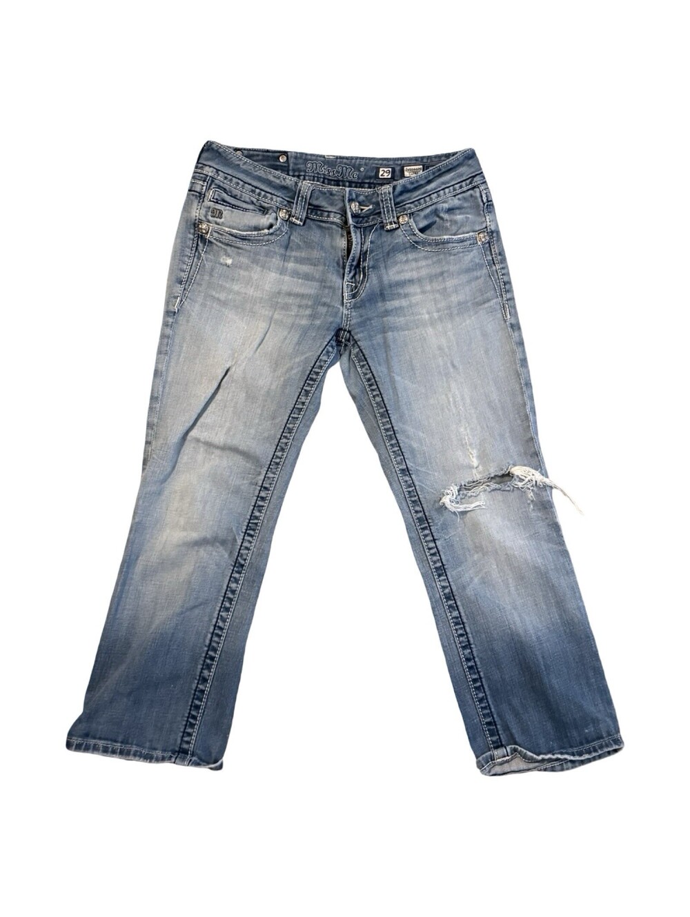Miss Me Capri Jeans Women's 29 Blue Stretch Denim Distressed Y2K